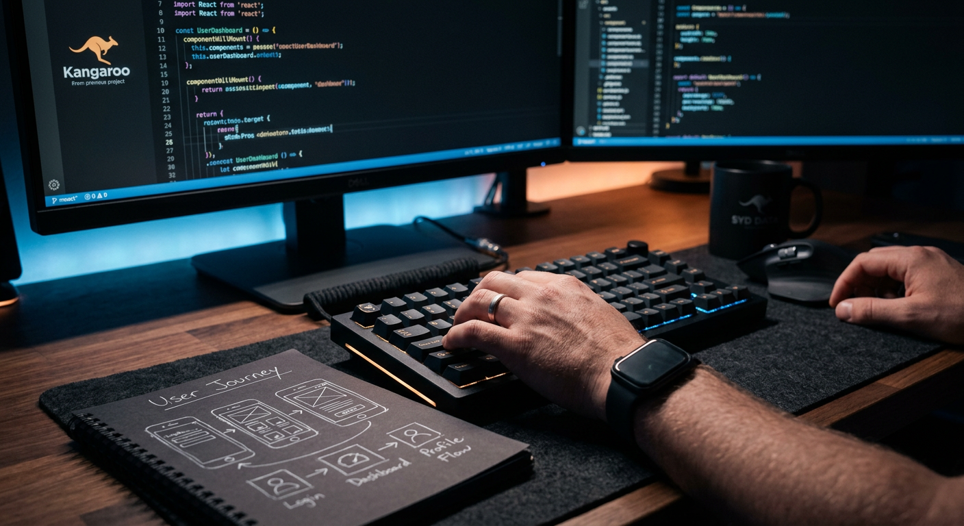 Behind-the-scenes look at Kiwi Apps Studio planning user flows and architecture.